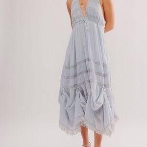 NWT Free People Sunflower Afternoon Bustle Midi Dress Medium Blue Halter